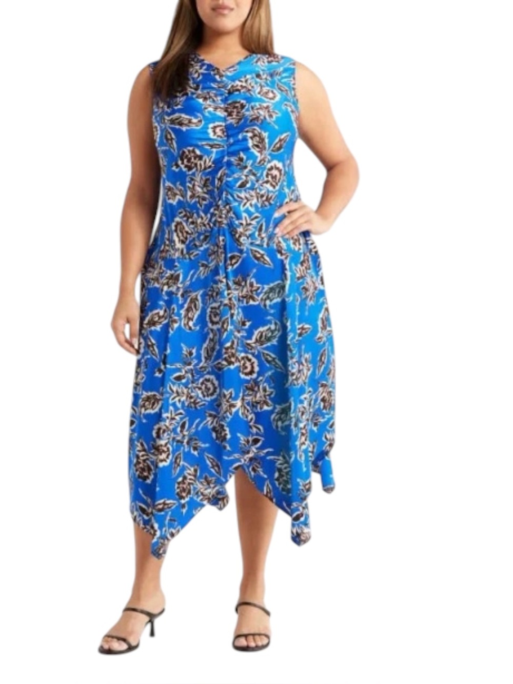Melloday Blue Floral Print Ruched Dress NWT